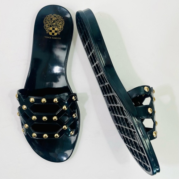 Vince Camuto Emelon Black Jelly Slide Sandals with Gold Studs - Picture 6 of 10